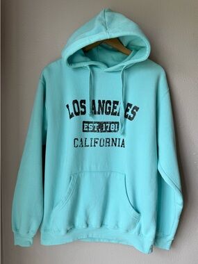 Los Angeles California Blue Pullover Hoodie Unisex Size Medium Hood Long Sleeve